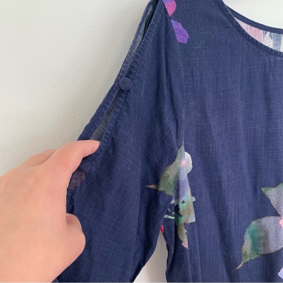 Soft Surroundings Watercolor Floral Print Linen Blend Button Sleeve Blouse Small - Picture 3 of 9